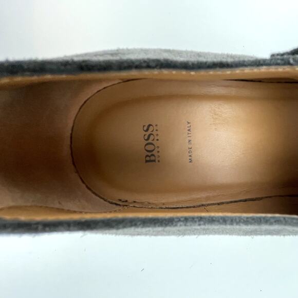 HUGO BOSS Gray Suede Double Monk Strap‎ Oxfords Mens (9.5) Buckle Italy Shoes - Picture 9 of 11